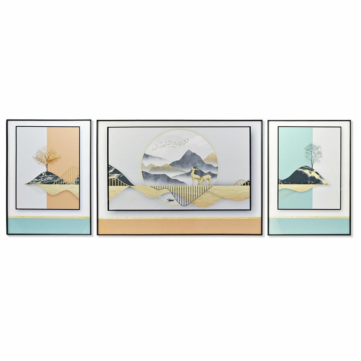 Juego de 3 cuadros DKD Home Decor Aluminio Madera MDF 200 x 3 x 70 cm (3 Piezas)