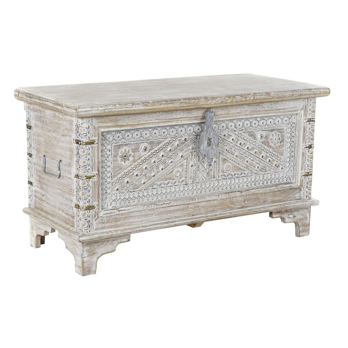 Arcón DKD Home Decor 88 x 40 x 45 cm Blanco Latón Madera de mango