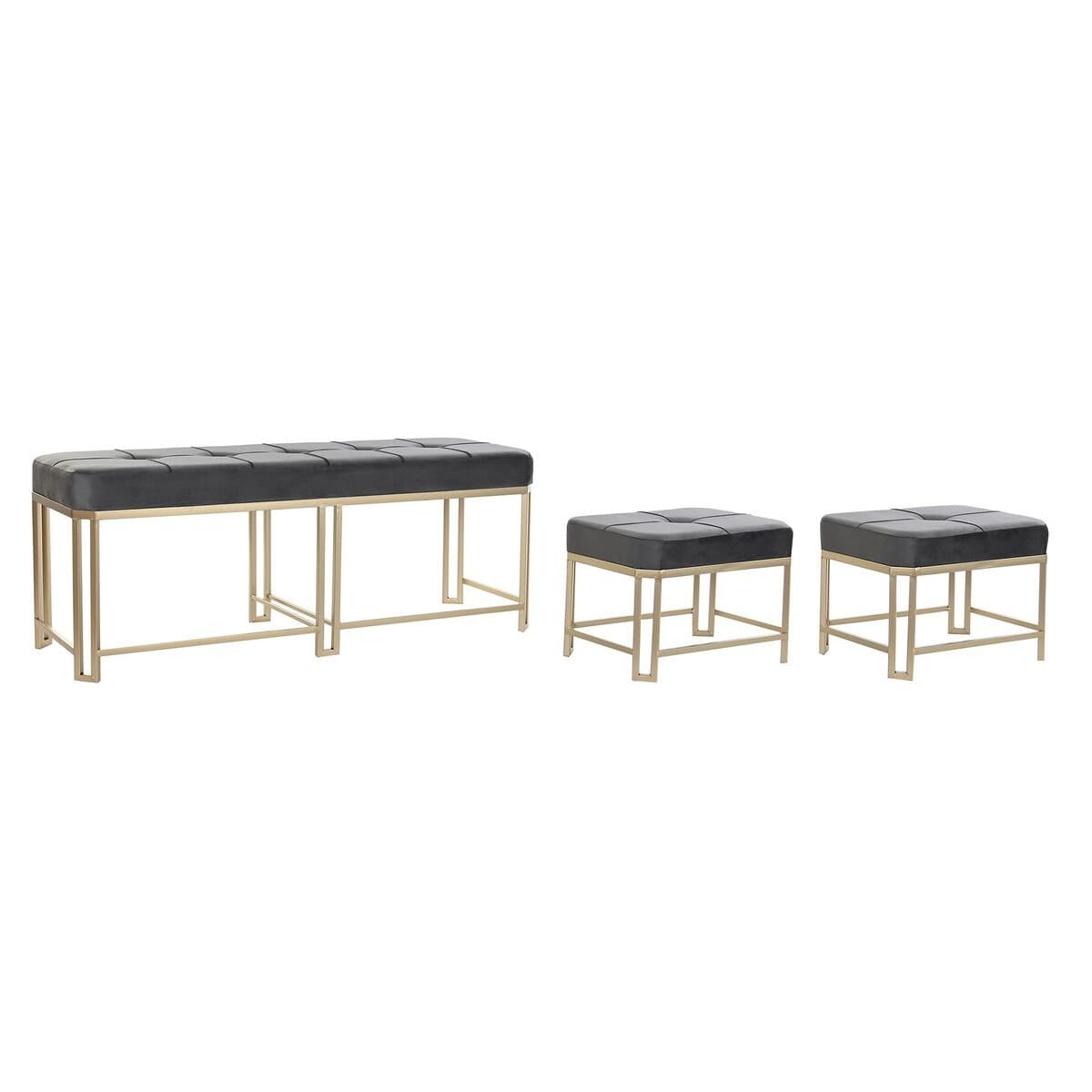 Banqueta DKD Home Decor Gris Metal Terciopelo (120 x 40 x 47 cm)