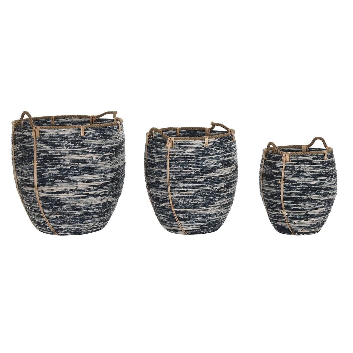 Juego de Cestas DKD Home Decor Blanco Negro 56 x 56 x 60 cm 52 x 52 x 60 cm Plástico (3 Piezas)