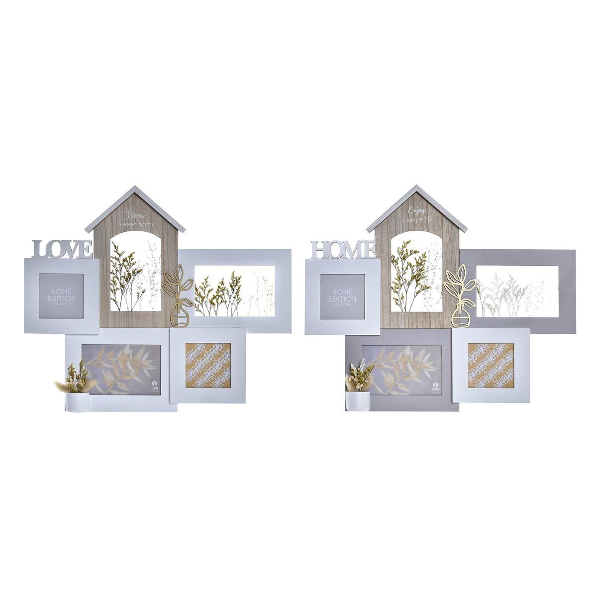 Marco de Fotos DKD Home Decor Love Home Madera Flor Natural (46 x 3 x 39 cm) (2 Unidades)