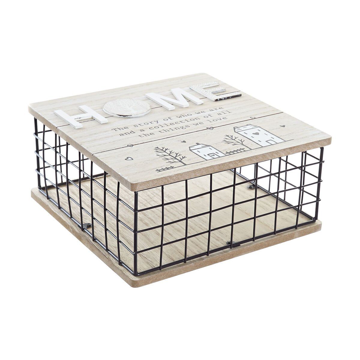 Caja Decorativa DKD Home Decor Negro Natural Metal Madera MDF