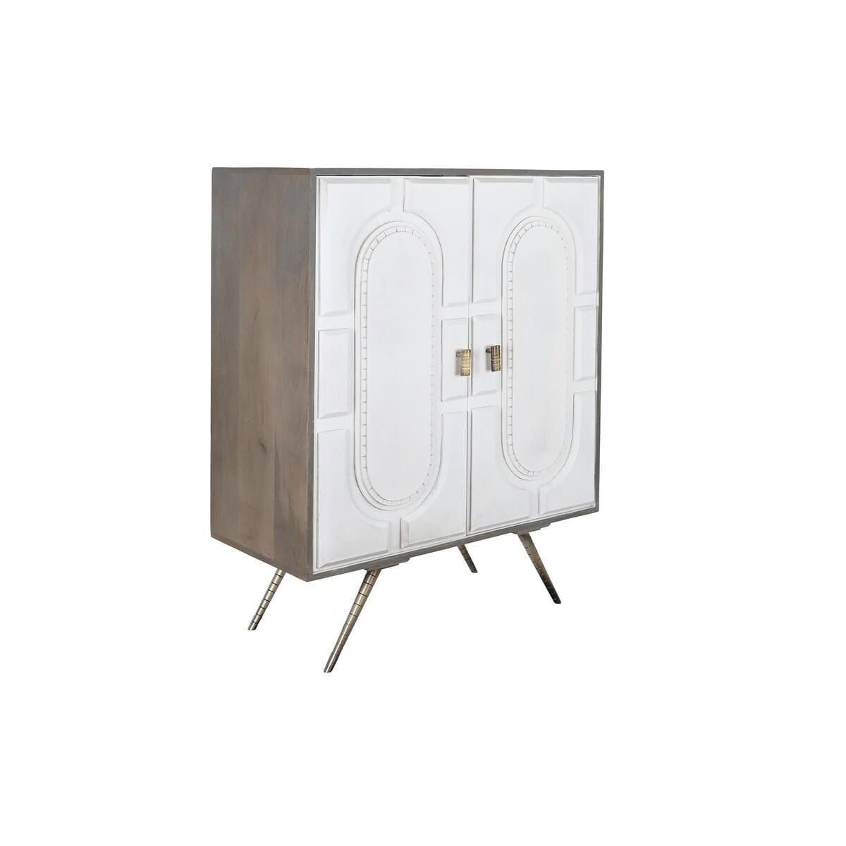 Aparador DKD Home Decor Blanco Gris Dorado Latón Madera de mango 93 x 41 x 114 cm