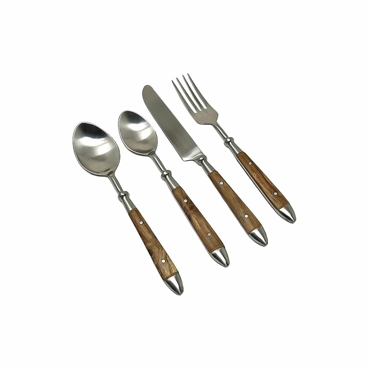 Cubertería DKD Home Decor Natural Plateado Acero Inoxidable Acacia (4,5 x 2 x 20 cm)