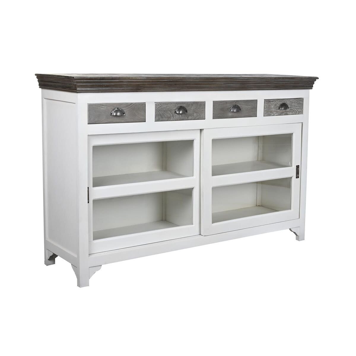 Aparador DKD Home Decor Blanco Gris Marrón oscuro Cristal Madera de mango 165 x 45,7 x 105,4 cm