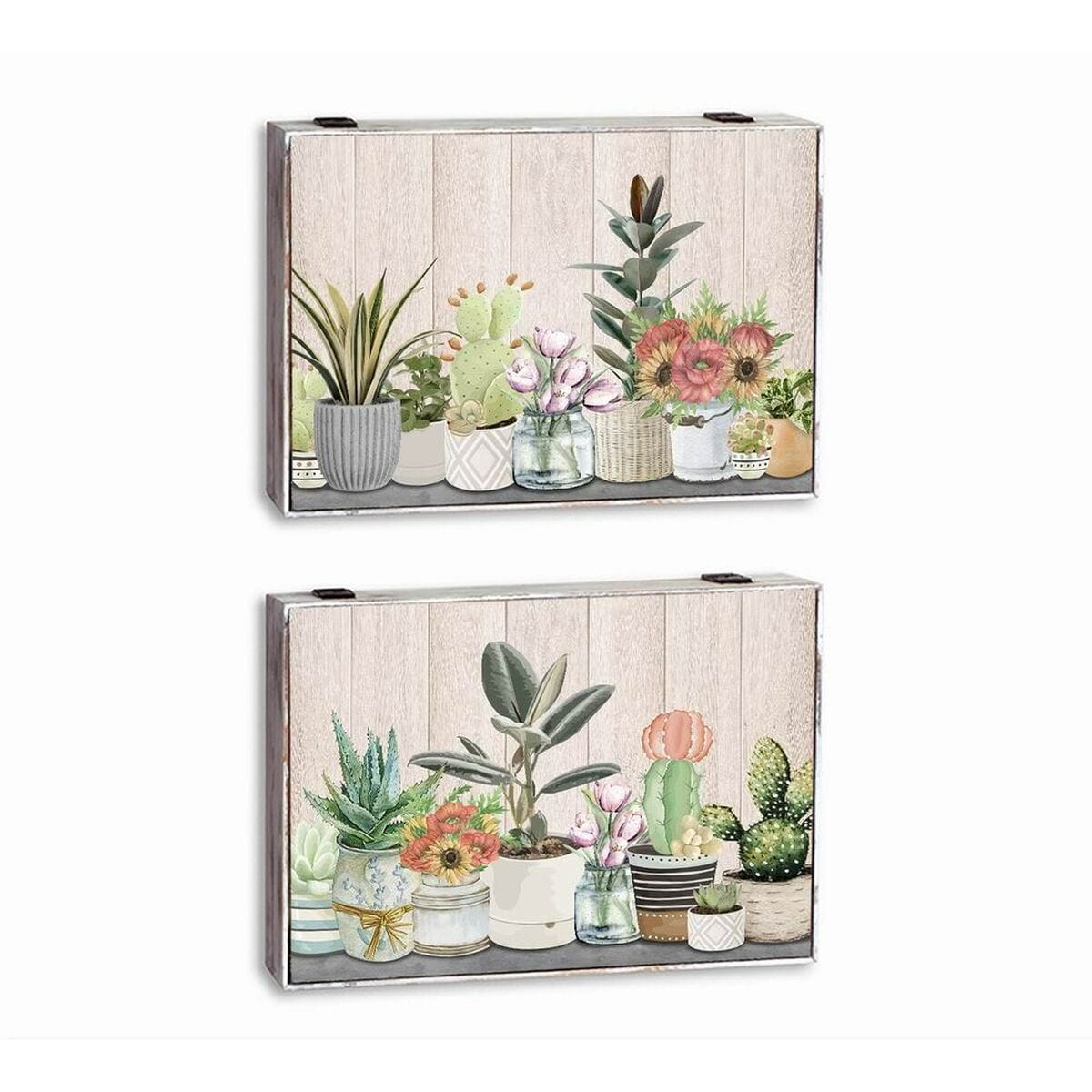 Caja Decorativa DKD Home Decor Verde Beige Madera MDF Maceta Planta Contador (2 Unidades)