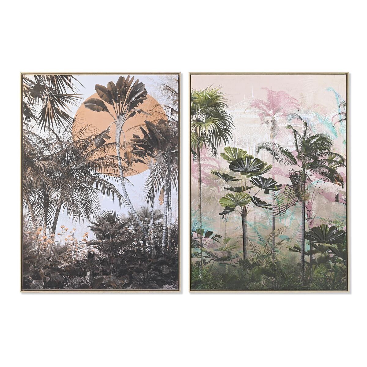 Lienzo DKD Home Decor Palmeras Tropical 103 x 4,5 x 143 cm 104 x 4,5 x 143,5 cm (2 Unidades)