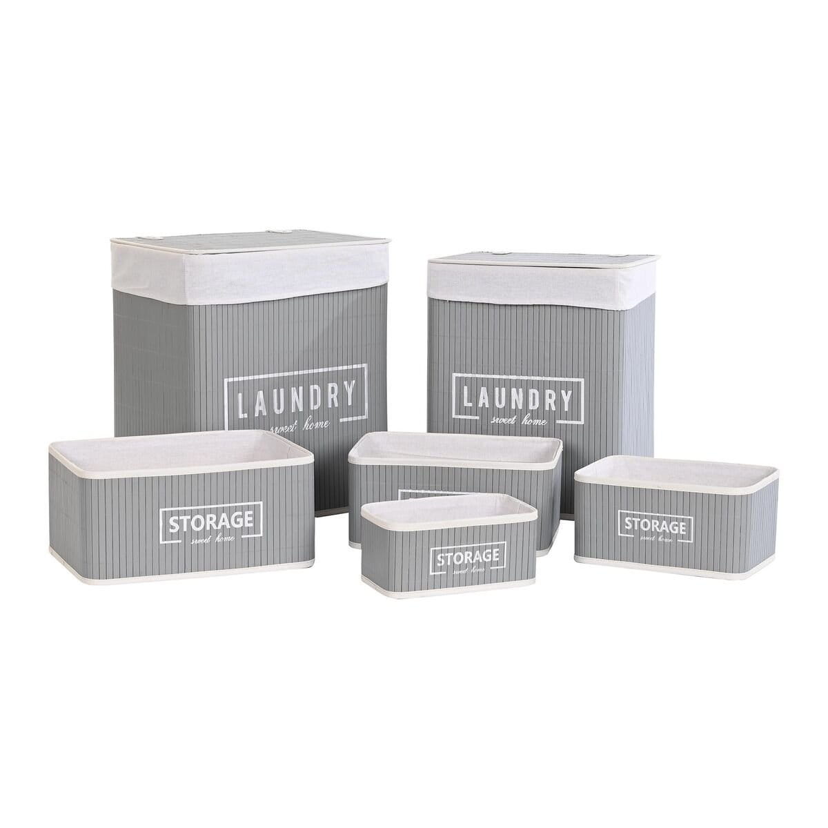 Juego de Cestos DKD Home Decor Gris oscuro Bambú 40 x 30 x 46 cm 5 Piezas