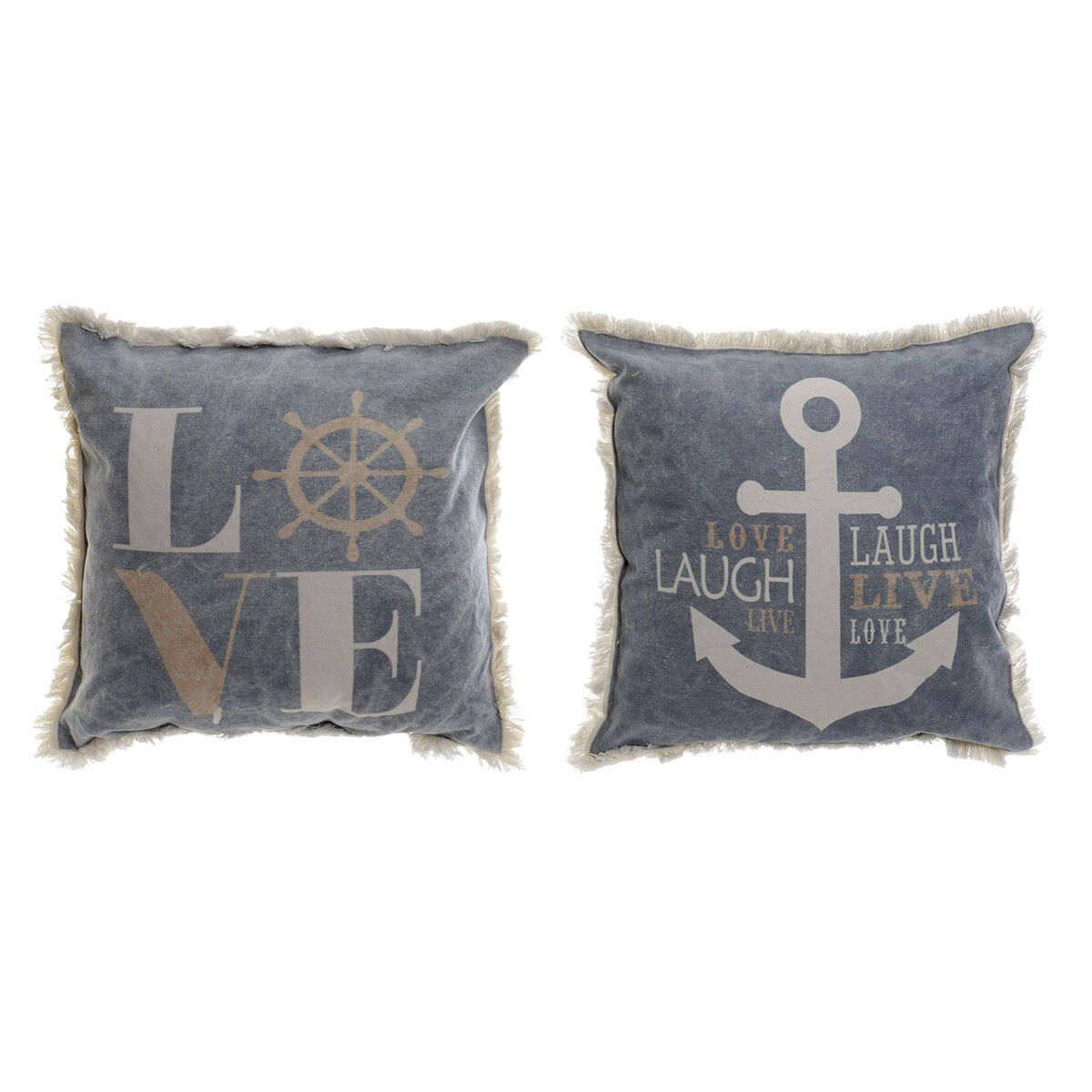 Cojín DKD Home Decor Azul Blanco Marino Flecos (45 x 10 x 45 cm) (2 Unidades)