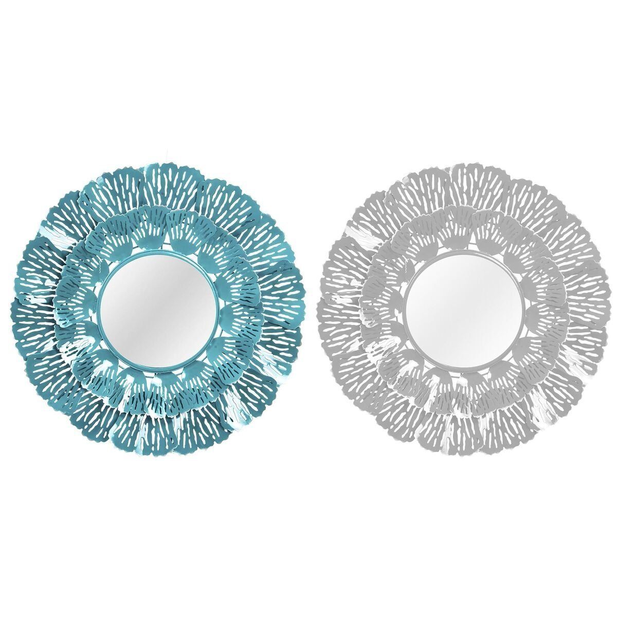 Espejo de pared DKD Home Decor Azul Blanco Coral Mediterráneo 60 x 7 x 60 cm (2 Unidades) (2 Piezas)