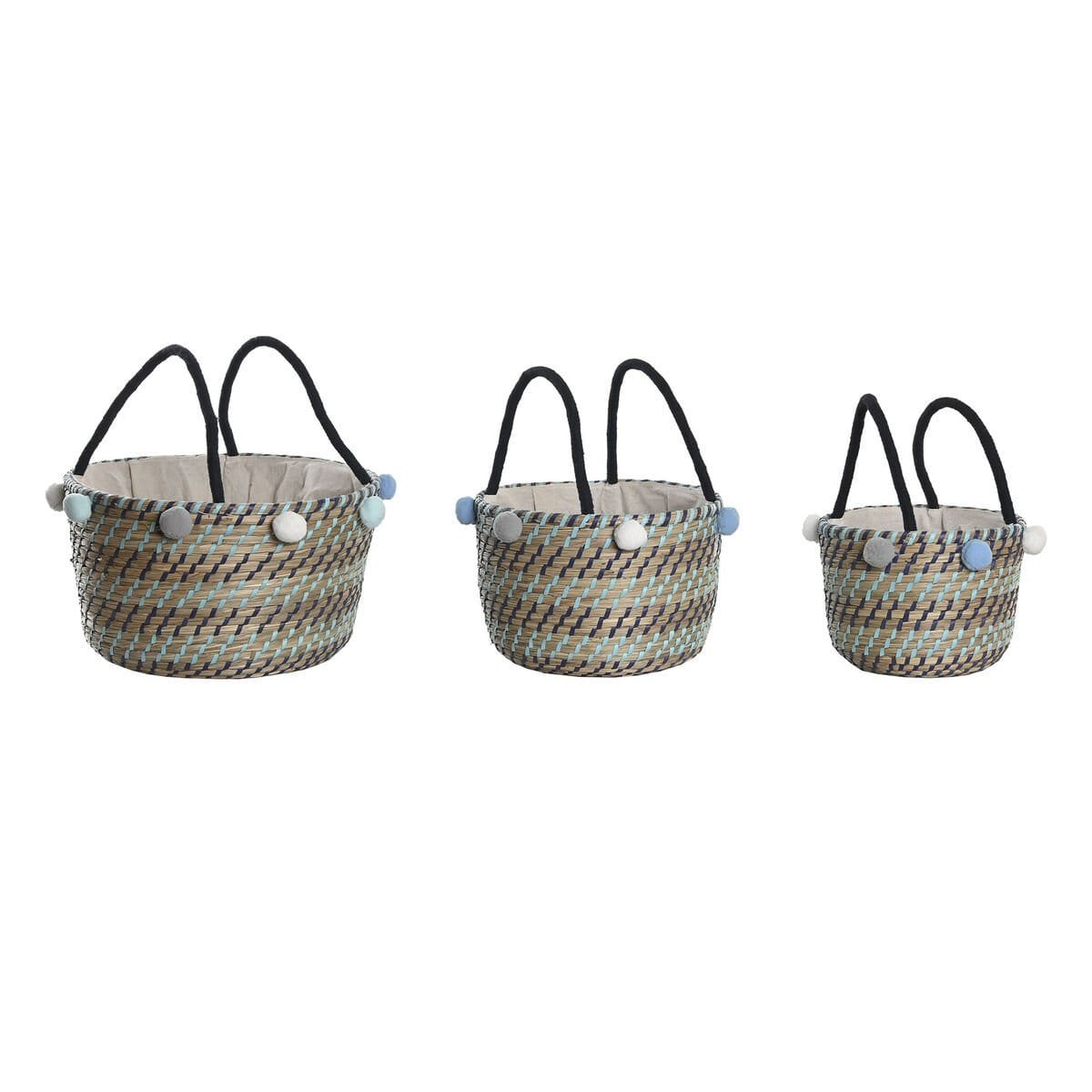 Juego de Cestas DKD Home Decor Pompones 43 x 43 x 43 cm