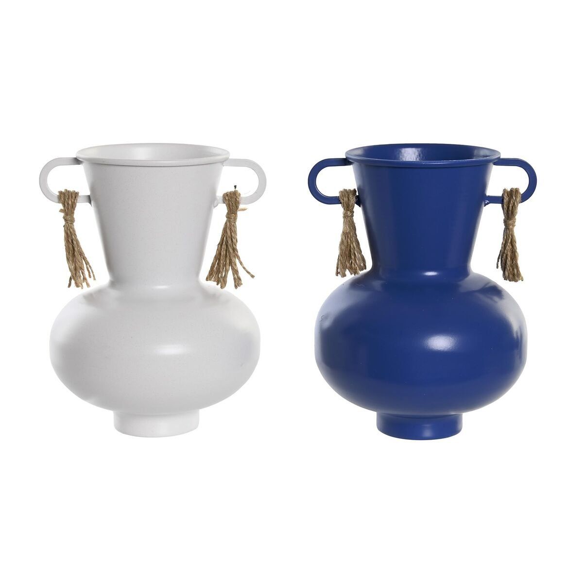 Jarrón DKD Home Decor Metal Blanco Azul marino (12 x 12 x 16 cm) (2 Unidades)