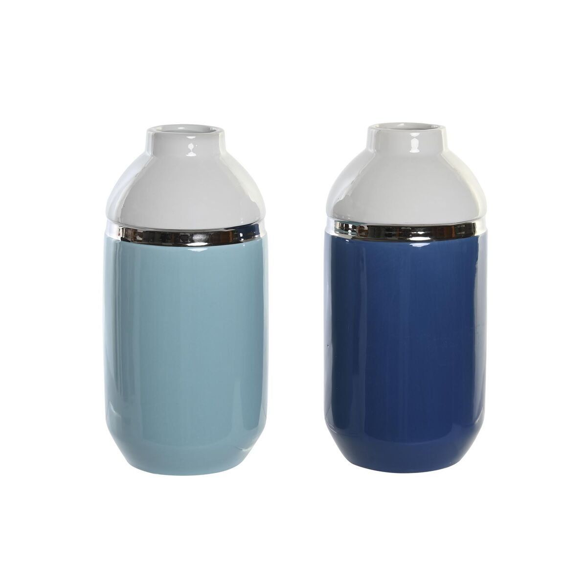 Jarrón DKD Home Decor 12,5 x 12,5 x 25 cm Blanco Azul cielo Azul marino Gres (2 Unidades)
