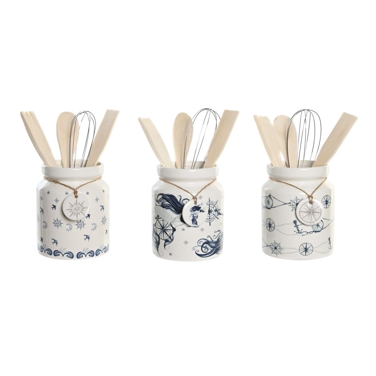 Bote para Utensilios de Cocina DKD Home Decor Metal Dolomita Madera MDF 12 x 12 x 25 cm (3 Unidades)
