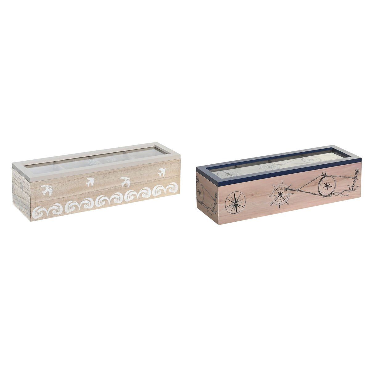 Caja para Infusiones DKD Home Decor Cristal Azul Blanco Madera MDF (30 x 9 x 8 cm) (2 Unidades)