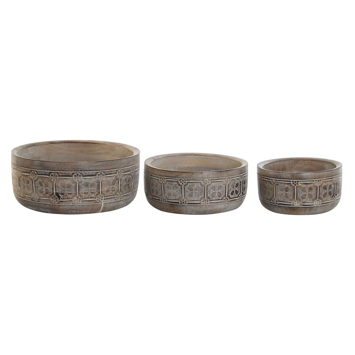 Centro de Mesa DKD Home Decor Blanco Natural Madera de mango 30,5 x 30,5 x 12,7 cm (3 Piezas)