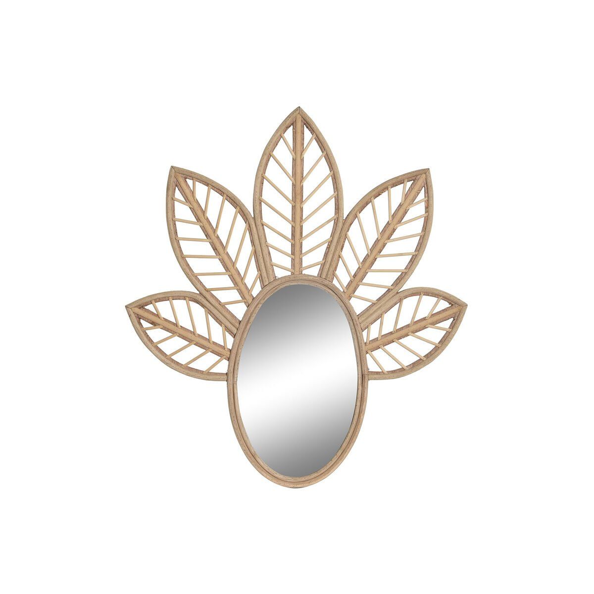 Espejo de pared DKD Home Decor Marrón Natural Tropical Hoja de planta 60 x 2 x 67 cm