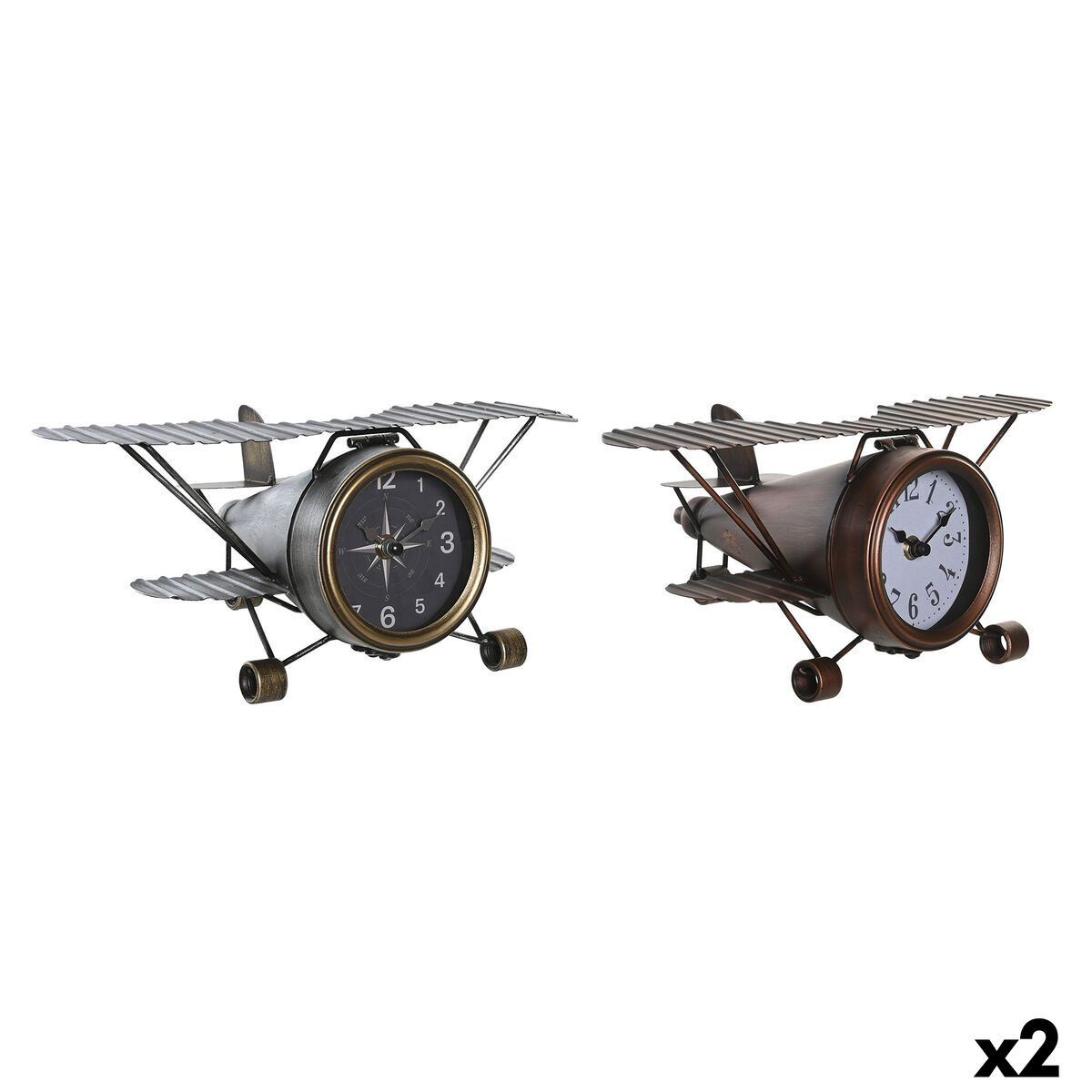 Reloj de Mesa DKD Home Decor Dorado Plateado Avión (2 Unidades)