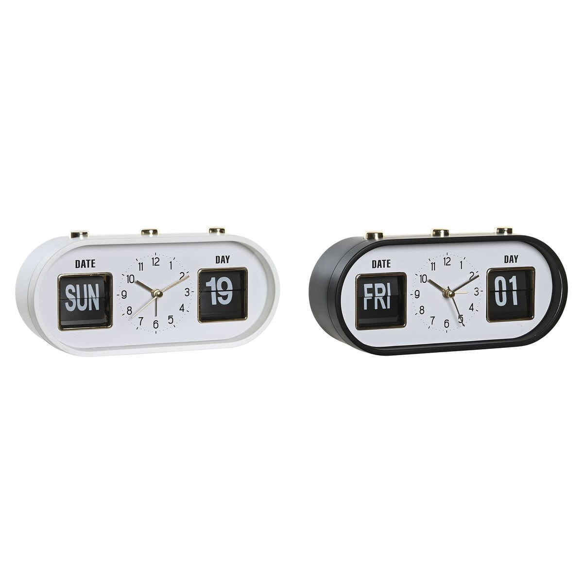 Reloj Despertador DKD Home Decor Blanco Negro PVC 20 x 6 x 9,5 cm (2 Unidades)