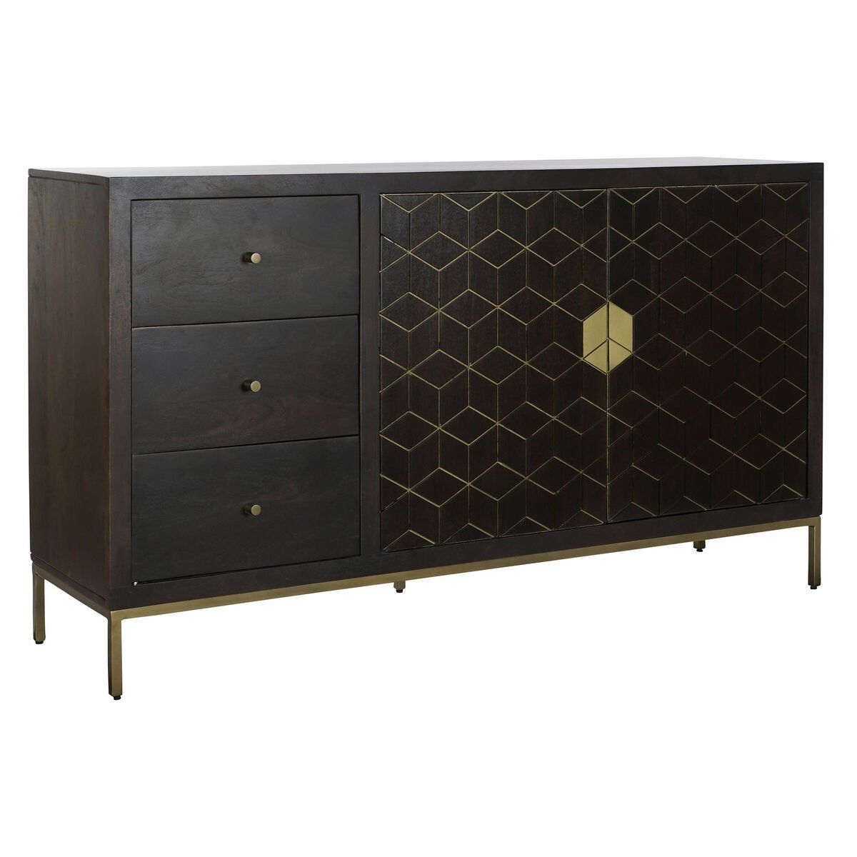 Aparador DKD Home Decor Negro Dorado Marrón oscuro Metal Acacia 160 x 40 x 90 cm