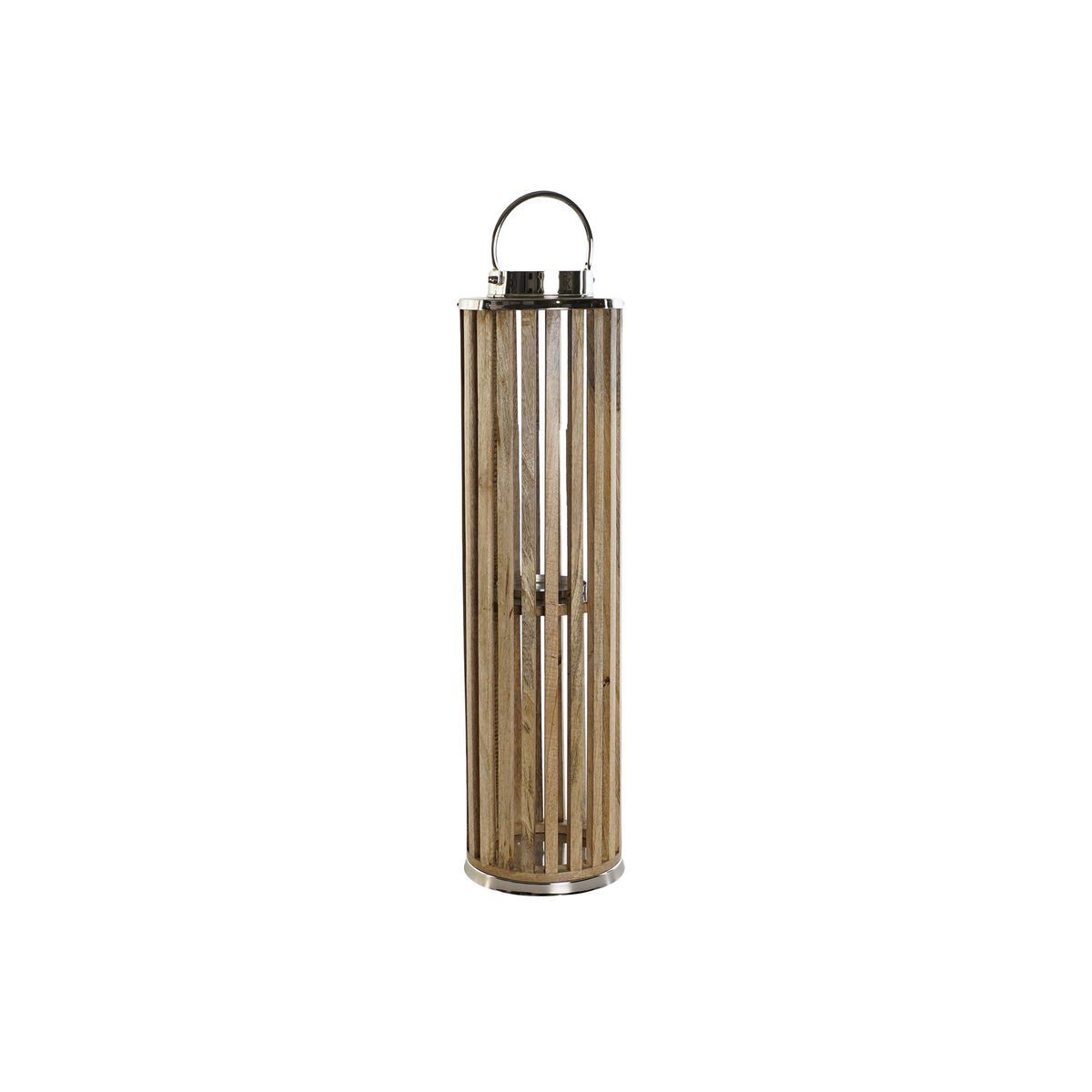 Portavelas DKD Home Decor Marrón Plateado Natural Cristal Madera de mango 20 x 20 x 74 cm