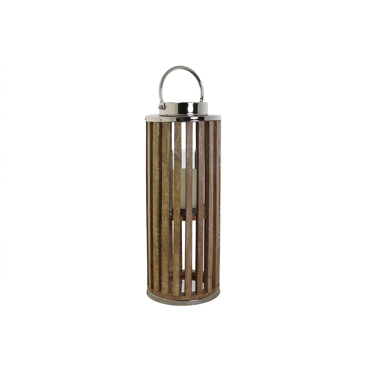 Portavelas DKD Home Decor Marrón Plateado Natural Cristal Madera de mango 20 x 20 x 50 cm