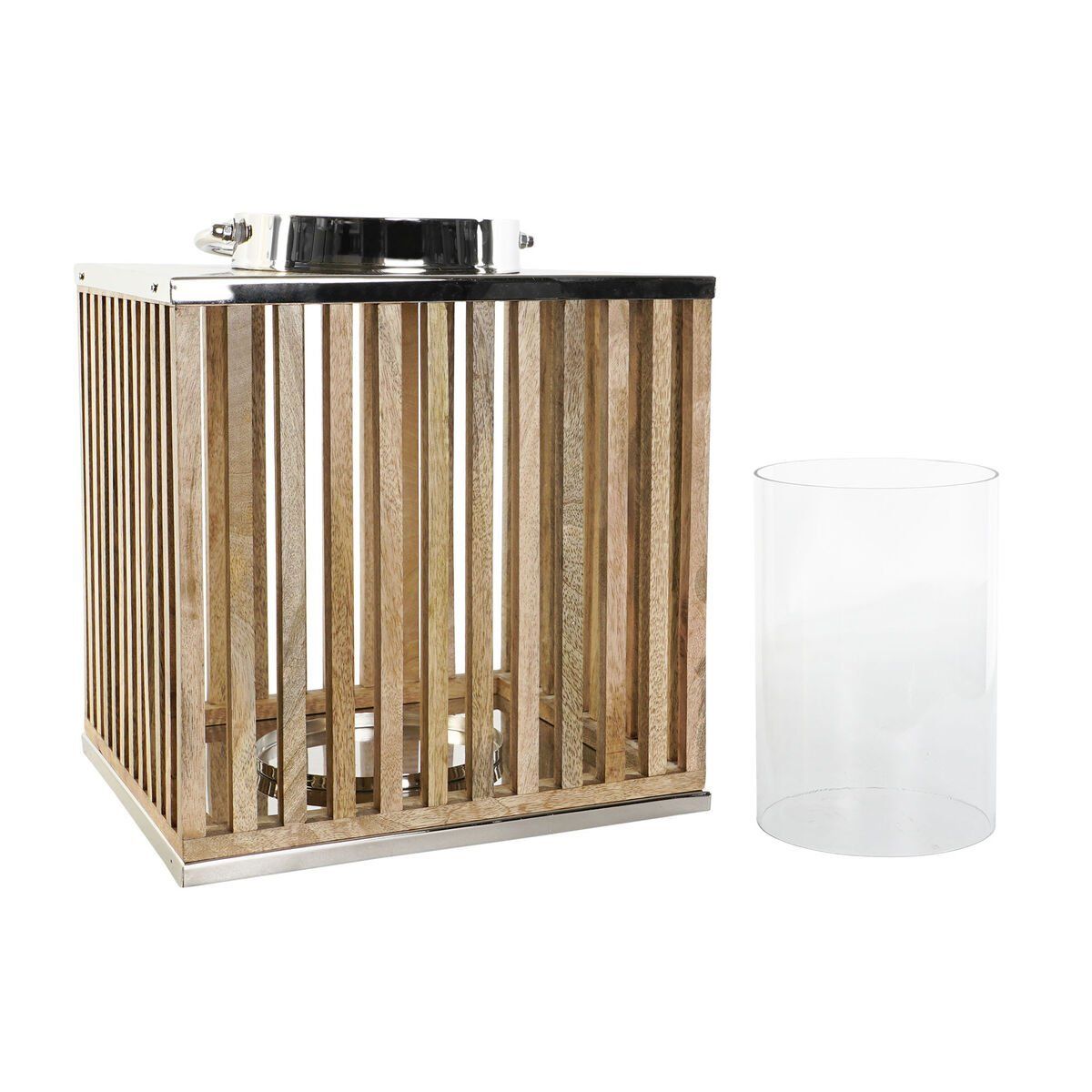 Portavelas DKD Home Decor Marrón Plateado Natural Cristal Madera de mango 31 x 31 x 35 cm