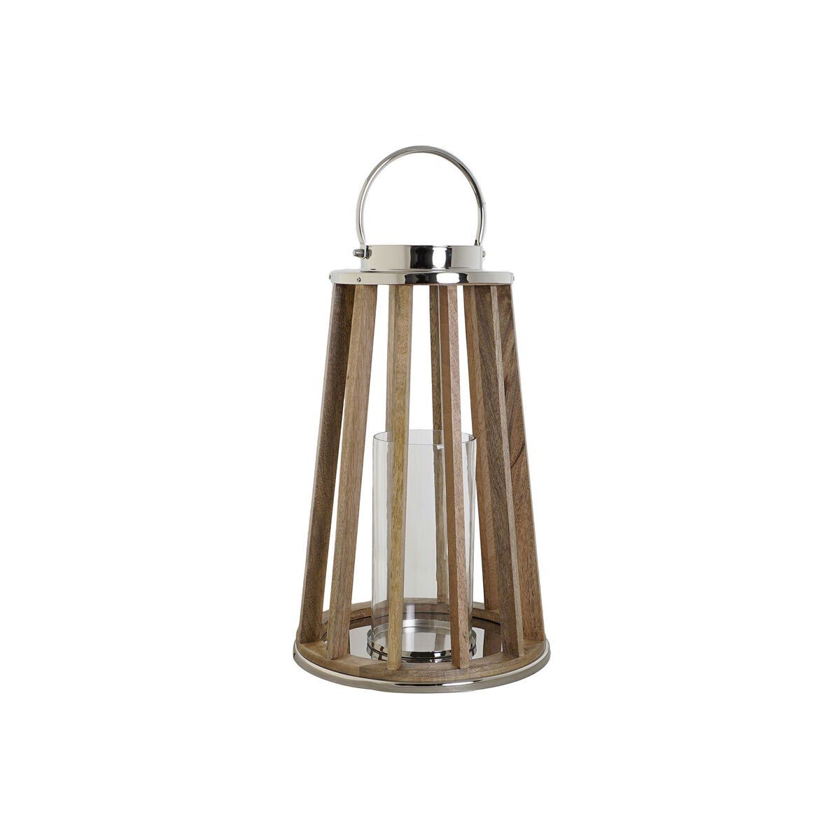 Portavelas DKD Home Decor Marrón Plateado Natural Cristal Madera de mango 32 x 32 x 51 cm