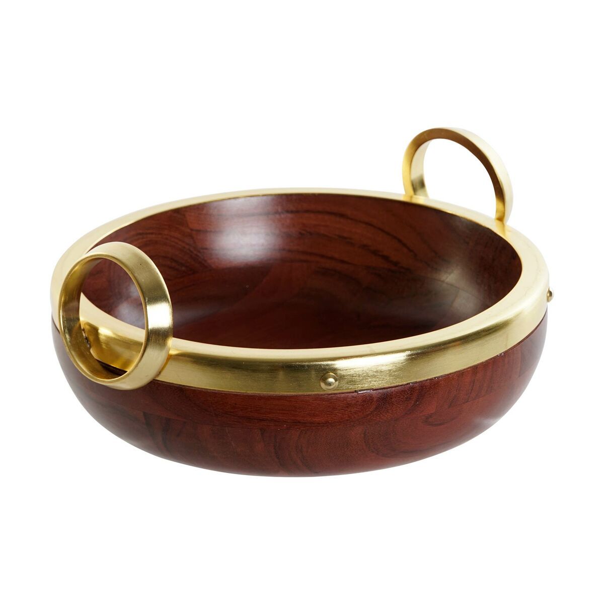 Ensaladera Home ESPRIT Marrón Dorado Aluminio Acacia 28 x 26 x 12 cm