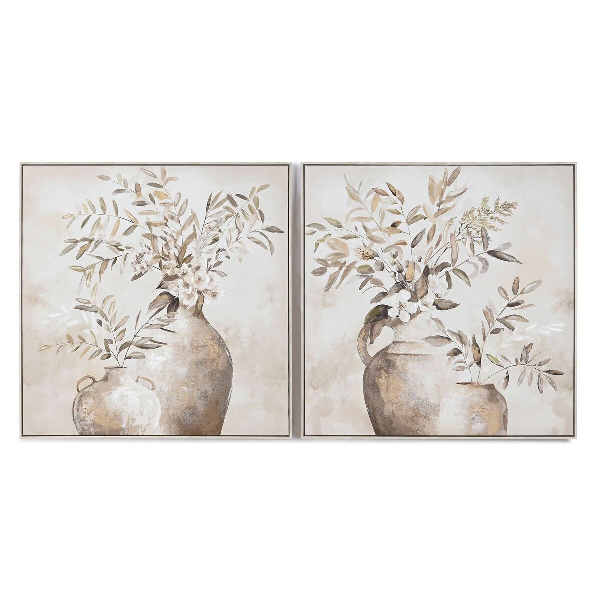 Lienzo Home ESPRIT Beige Dorado Jarrón Tradicional 82 x 4,5 x 82 cm 82 x 3,5 x 82 cm (2 Unidades)