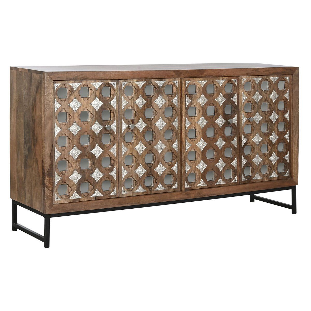 Aparador Home ESPRIT Marrón Negro Plateado Natural Madera de mango Espejo 150 x 38 x 80 cm