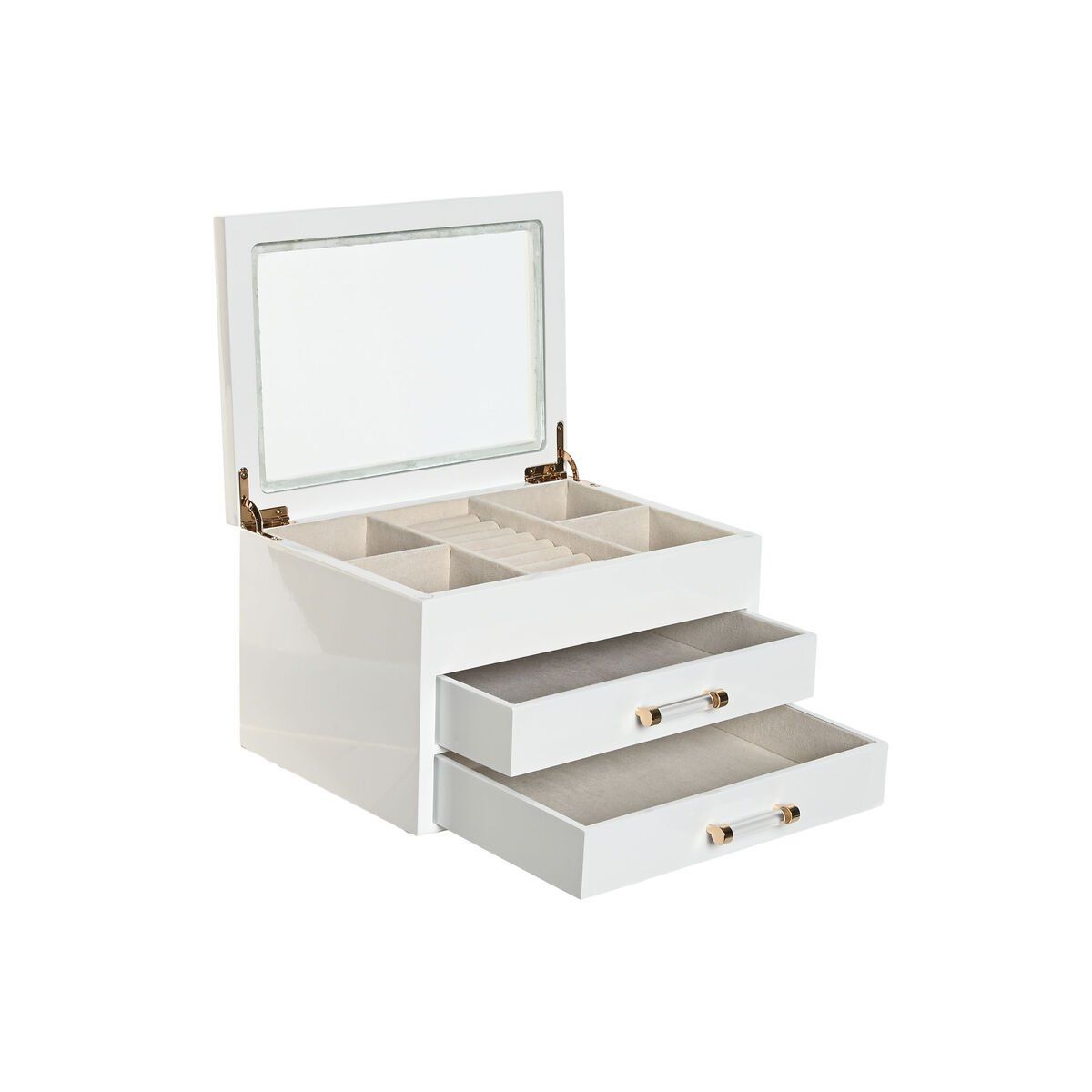 Caja-Joyero Home ESPRIT Blanco Crema Madera Cristal Madera MDF 23 x 18 x 14 cm