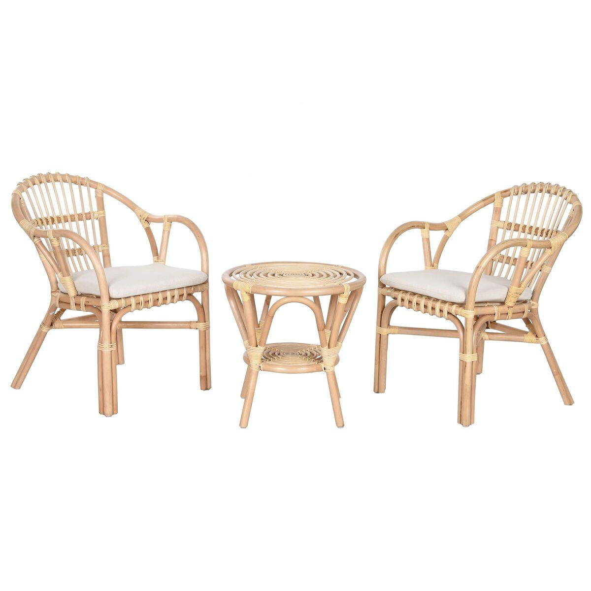 Conjunto de Mesa con 2 Sillas Home ESPRIT Blanco Natural 50 x 50 x 50 cm