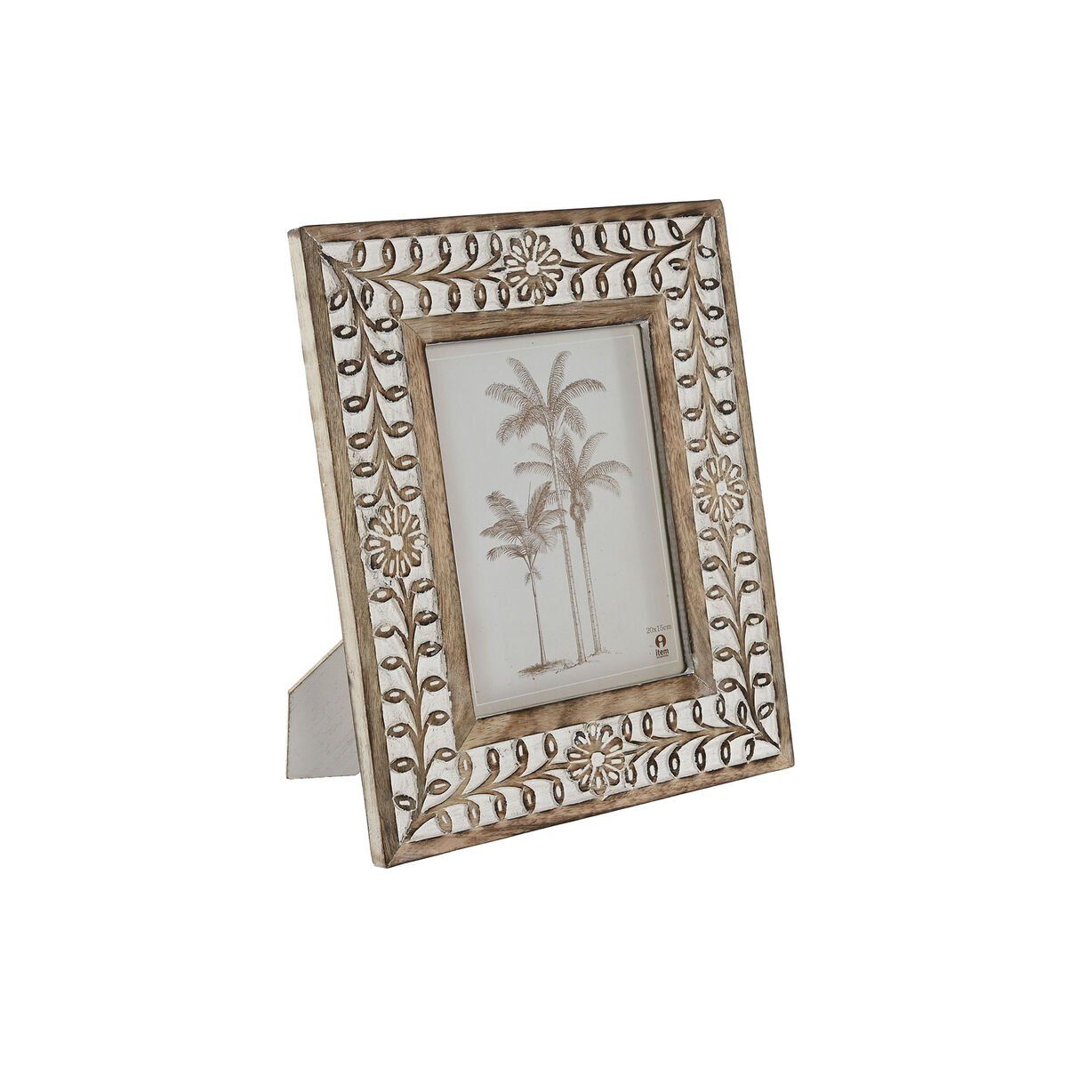 Marco de Fotos Home ESPRIT Blanco Natural Cristal Madera de mango Flor Indio 26,5 x 2 x 31,5 cm