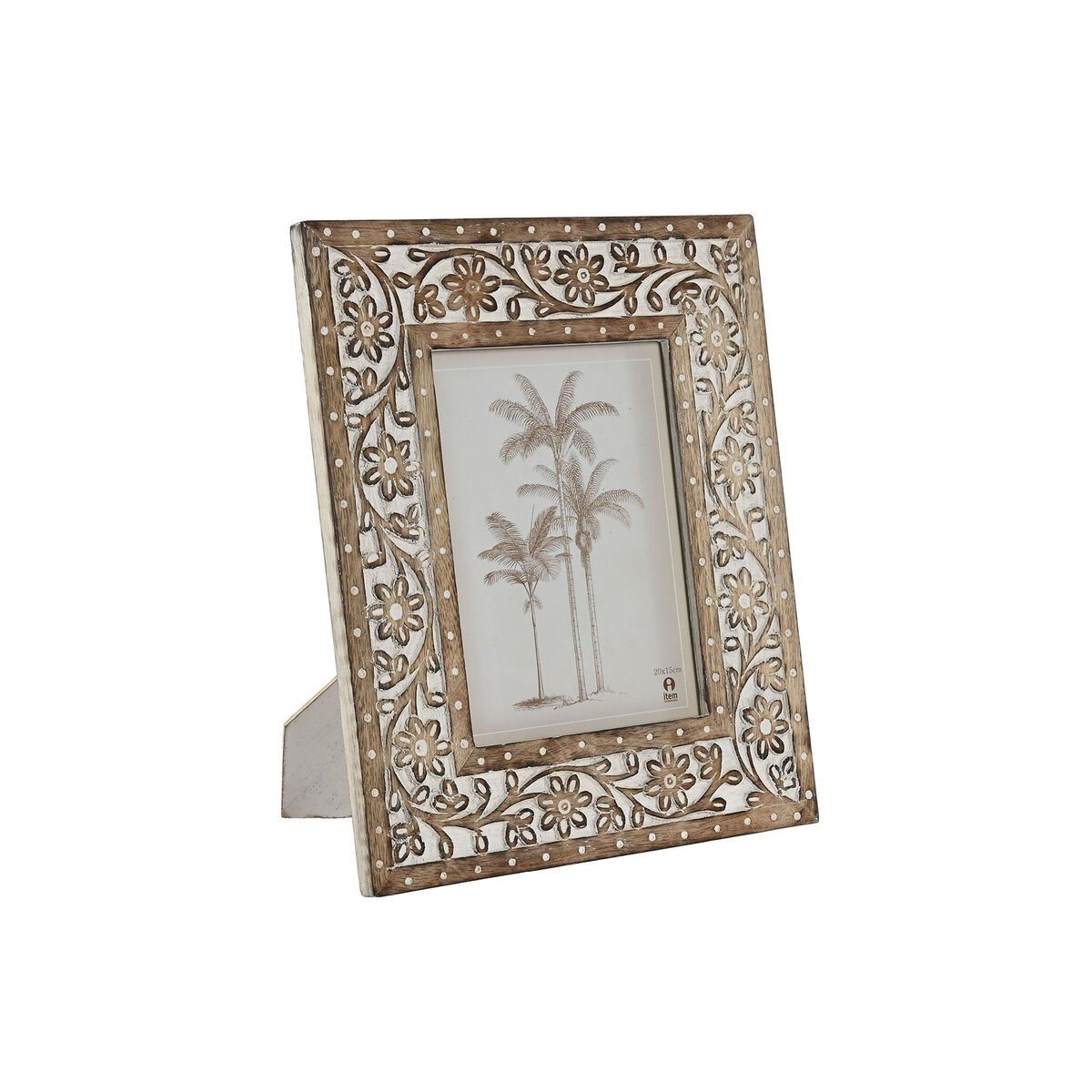 Marco de Fotos Home ESPRIT Blanco Natural Cristal Madera de mango Indio 26,5 x 2 x 31,5 cm