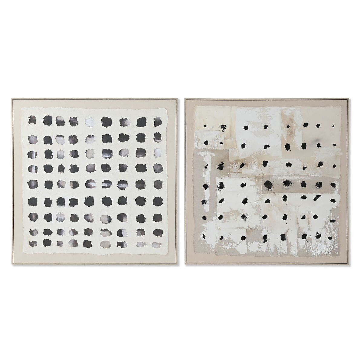 Cuadro Home ESPRIT Negro Beige Yute Poliestireno Abstracto Moderno 102 x 3,2 x 102 cm (2 Unidades)
