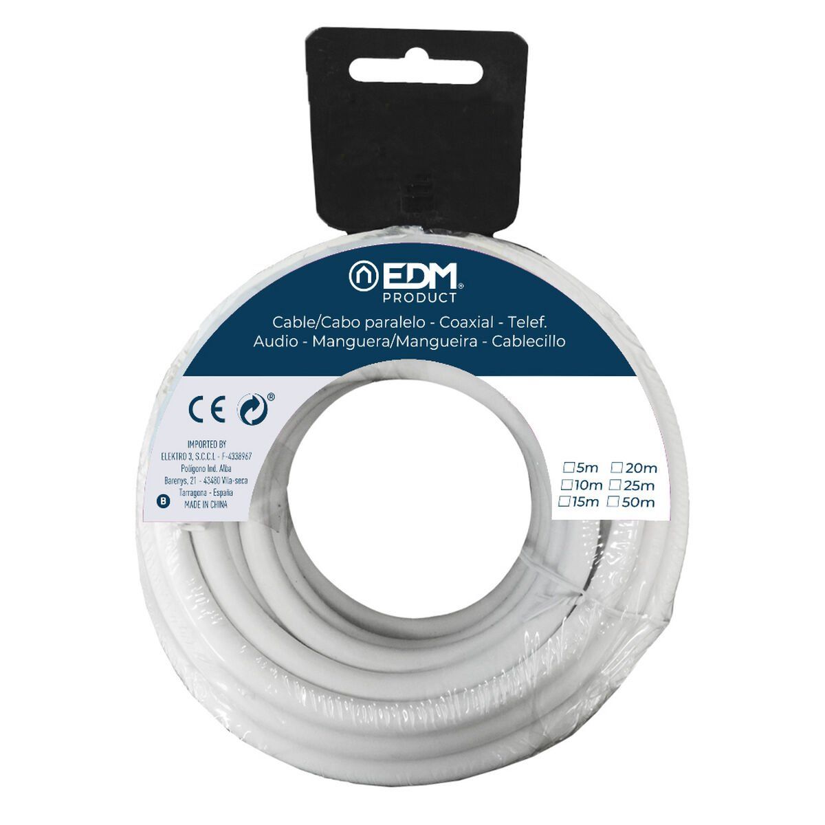 Cable de Interfaz Paralelo EDM 28145 28145 Blanco 25 m 3 x 1,5 mm