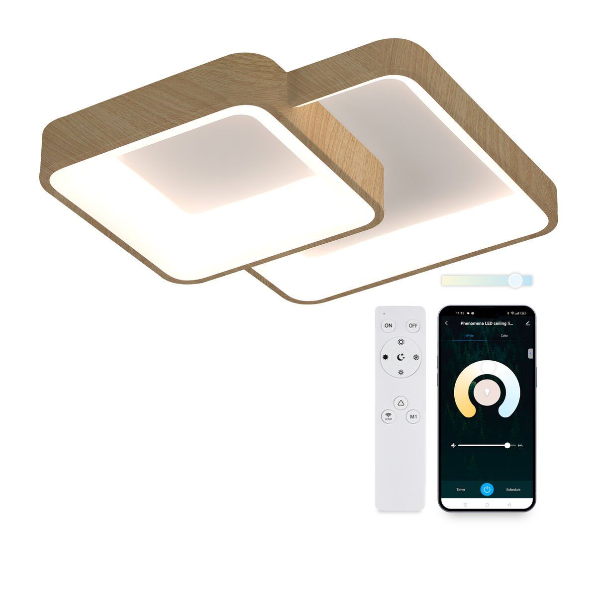 Plafón LED KSIX Phenomena 45 W 45 x 45 x 10 cm Marrón Madera (3000k - 6000k)