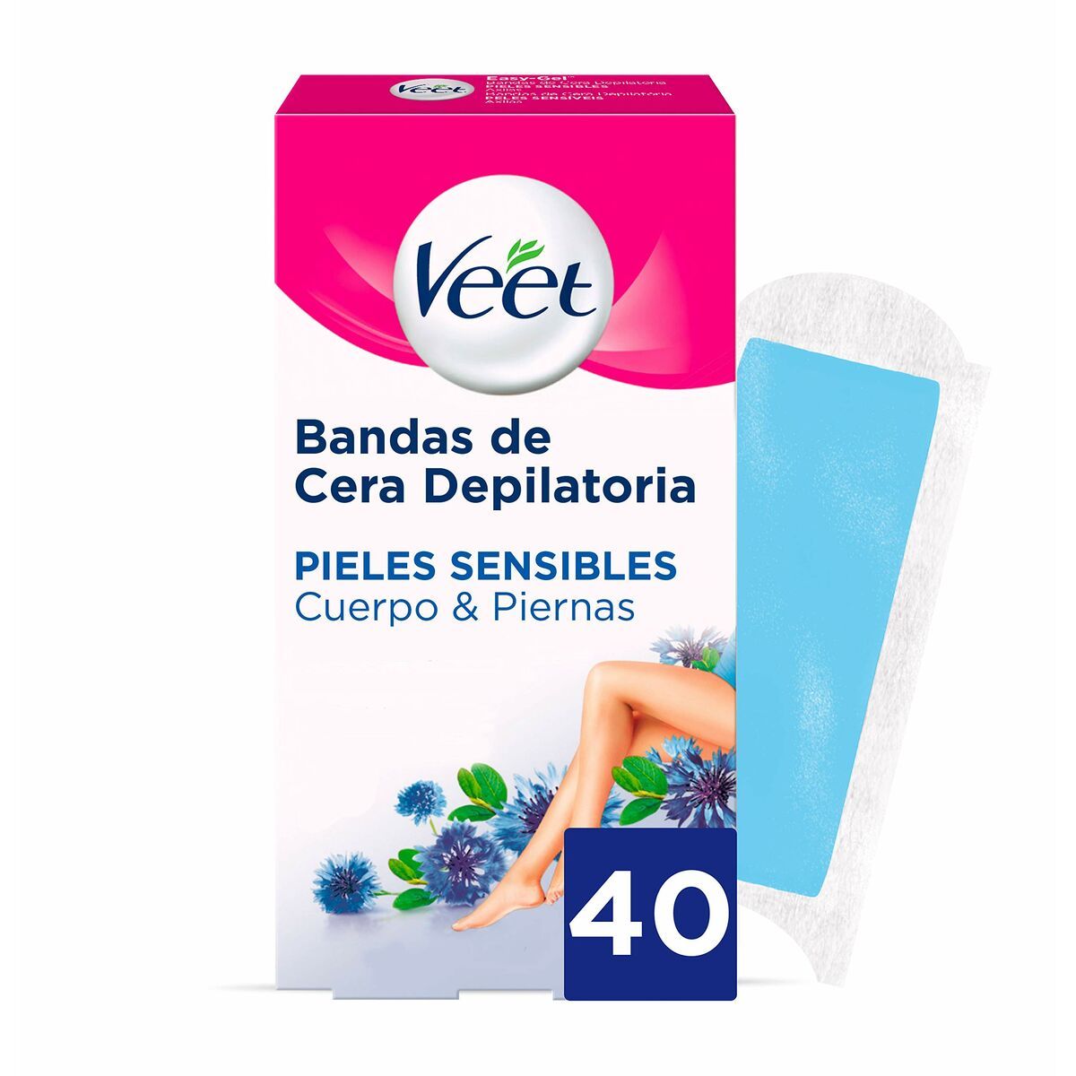 Bandas Depilatorias Corporales Veet Bandas De Cera Pure Piel Sensible Piernas (40 unidades)