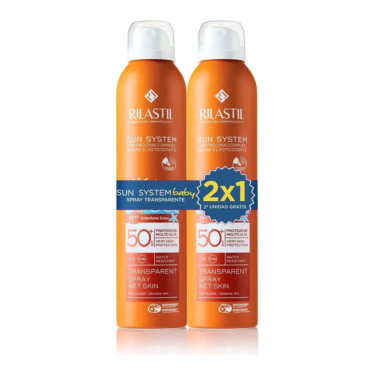 Protector Solar para Niños en Spray Rilastil Sun System Baby Spray Transparente SPF 50+ 200 ml x 2