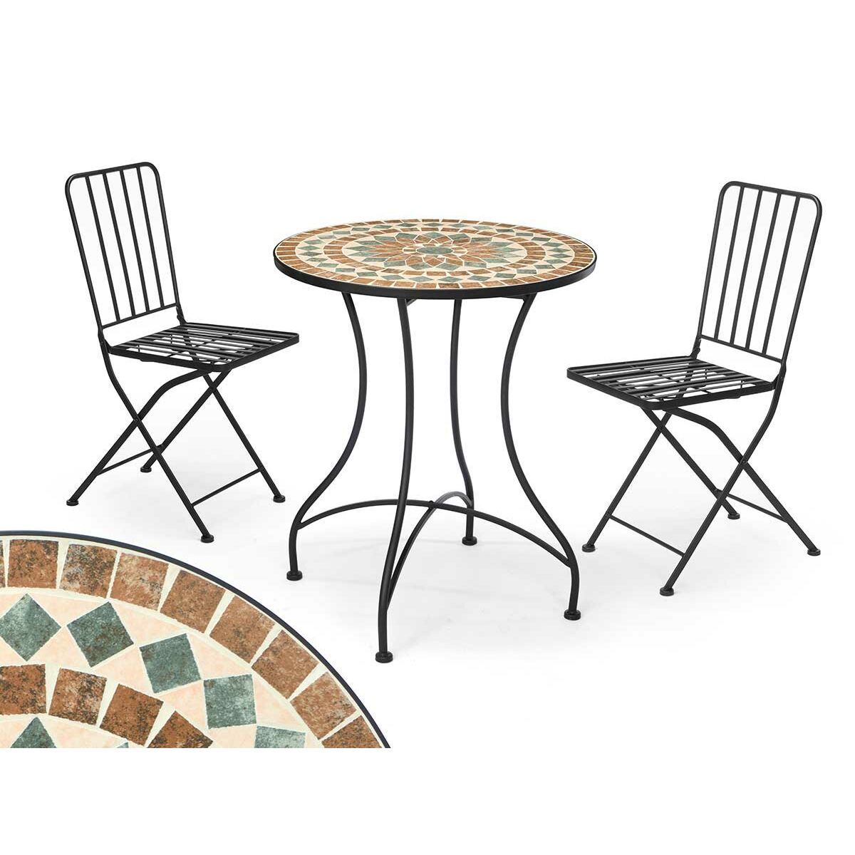 Mesa con 2 sillas Ibergarden Mosaico-Forja Marrón Negro 100 x 30 x 65 cm