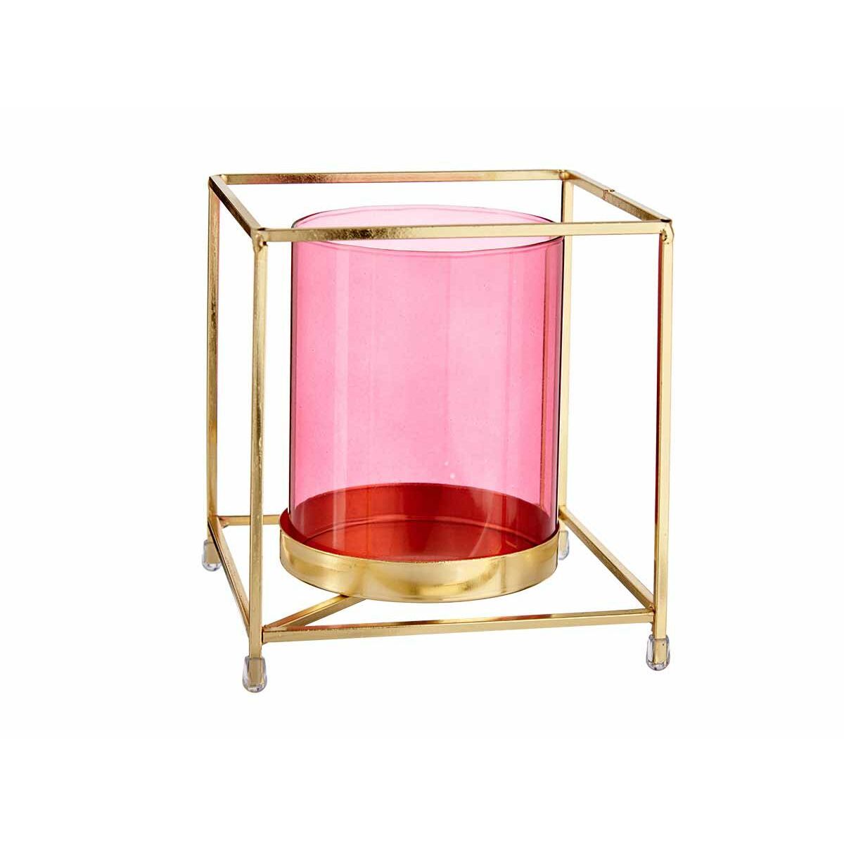 Portavelas Gift Decor Rosa Dorado Metal Vidrio 14 x 15,5 x 14 cm Cuadrado