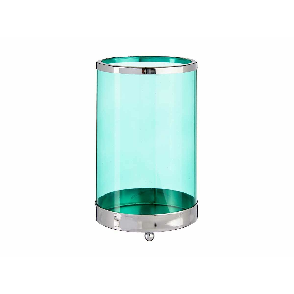 Portavelas Gift Decor Azul Plateado Plata Metal Vidrio 12,2 x 19,5 x 12,2 cm Cilindro