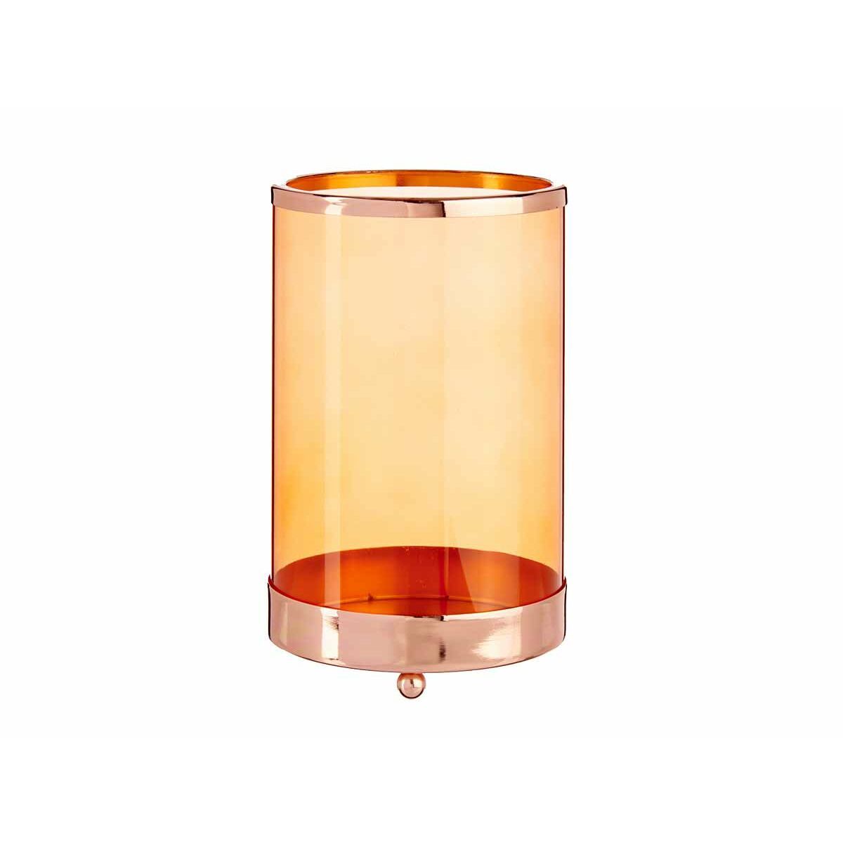 Portavelas Gift Decor Cobre Ambar Metal Vidrio 12,2 x 19,5 x 12,2 cm Cilindro