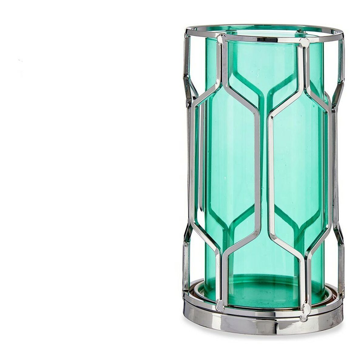 Portavelas Gift Decor Azul Plateado Plata Metal Vidrio 11,5 x 19,5 x 11,5 cm