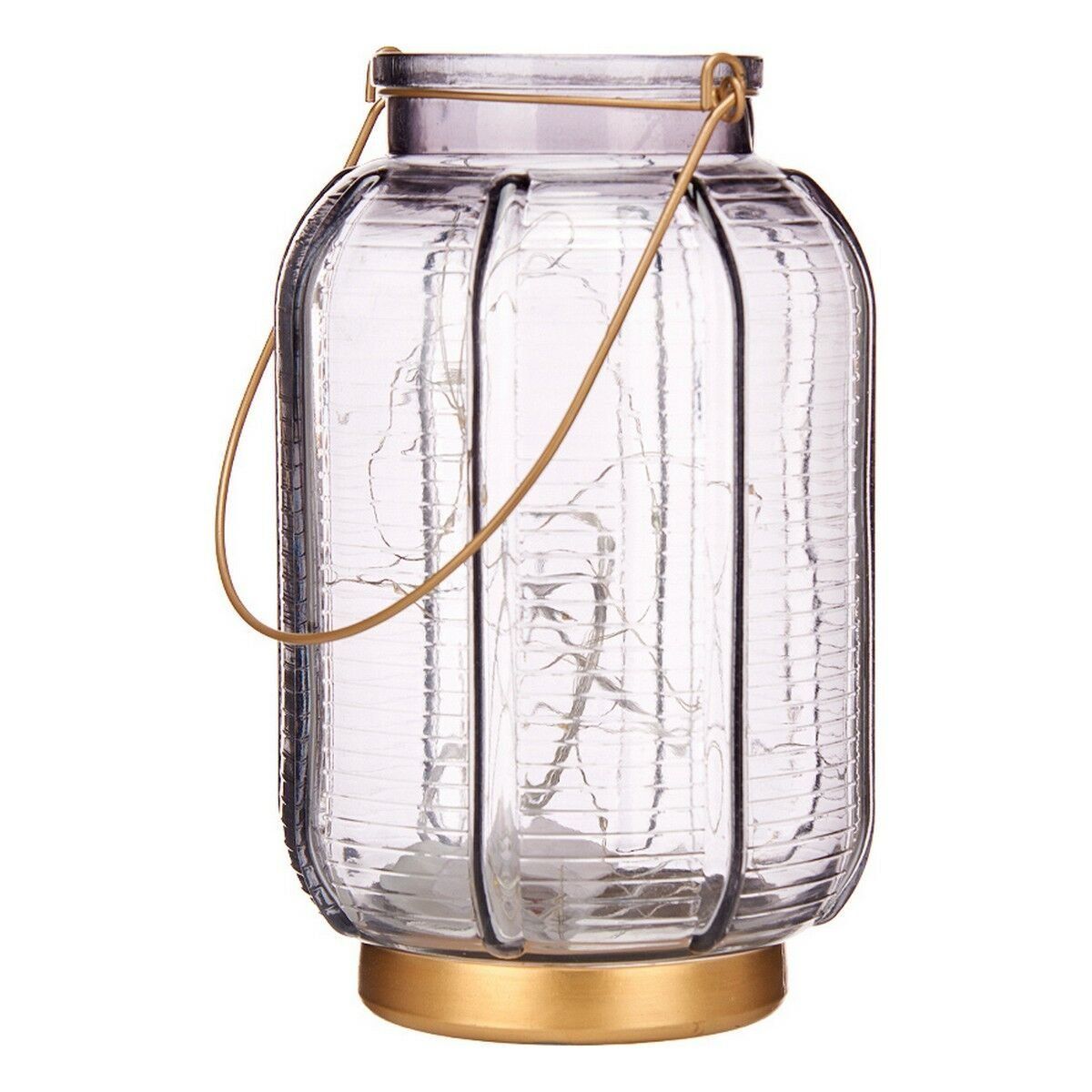 Farol LED Gift Decor Gris Dorado Vidrio Rayas 14 x 22 x 14 cm 13,5 x 22 x 13,5 cm