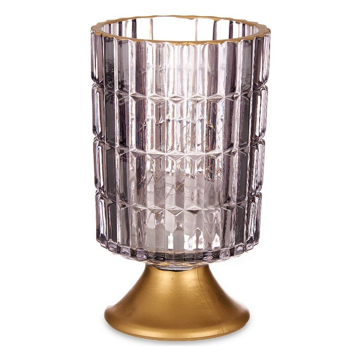Farol LED Gift Decor Gris Dorado Metal Vidrio 10,7 x 18 x 10,7 cm