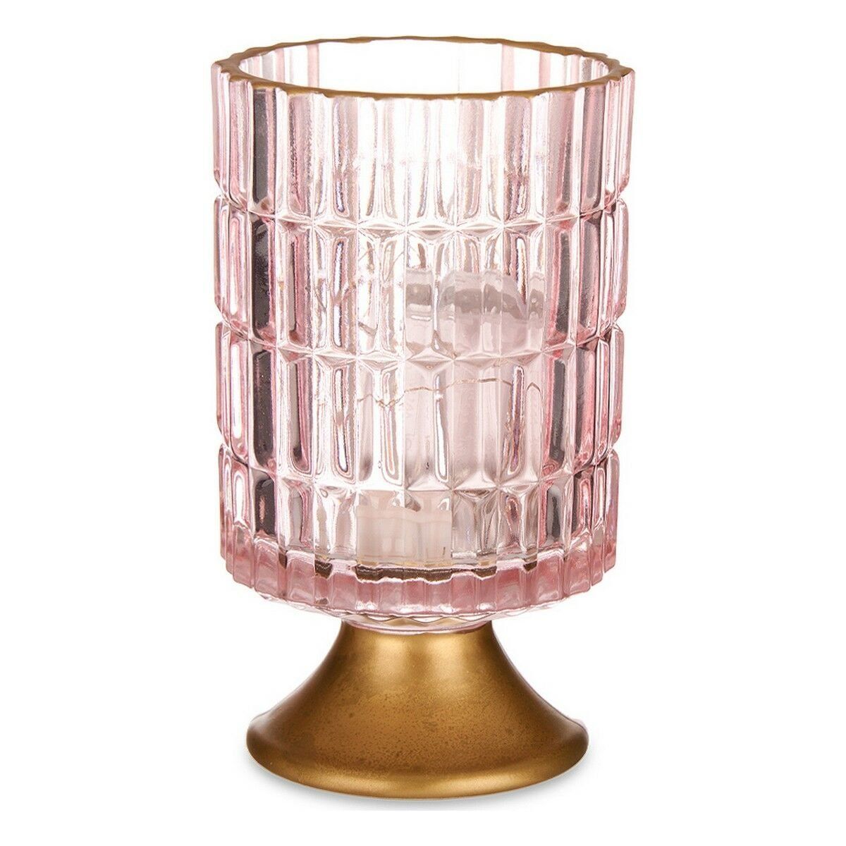 Farol LED Gift Decor Rosa Dorado Vidrio Rayas 10,7 x 18 x 10,7 cm