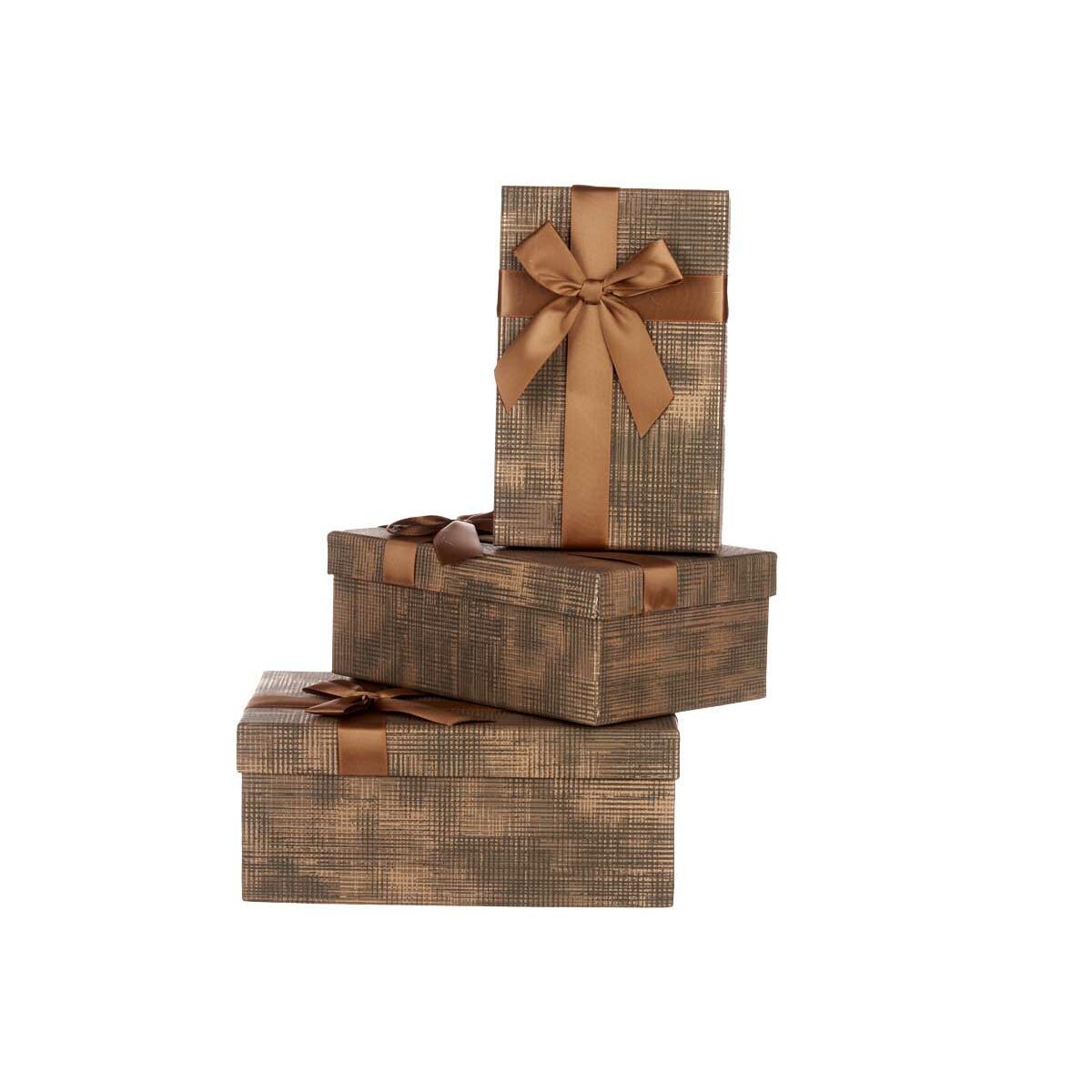 Juego de Cajas Decorativas Pincello Marrón Negro Cartón Rayas Lazo 3 Piezas