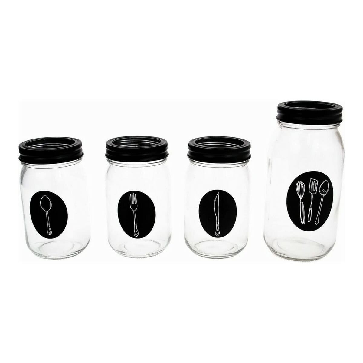 Organizador para Cubiertos Vivalto Negro Transparente Metal Vidrio 9 x 9 x 17 cm